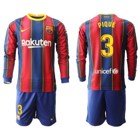 Billiga Fotbollströjor FC Barcelona PIQUE 3 Barn Hemma tröja 2020/21 Långärmad